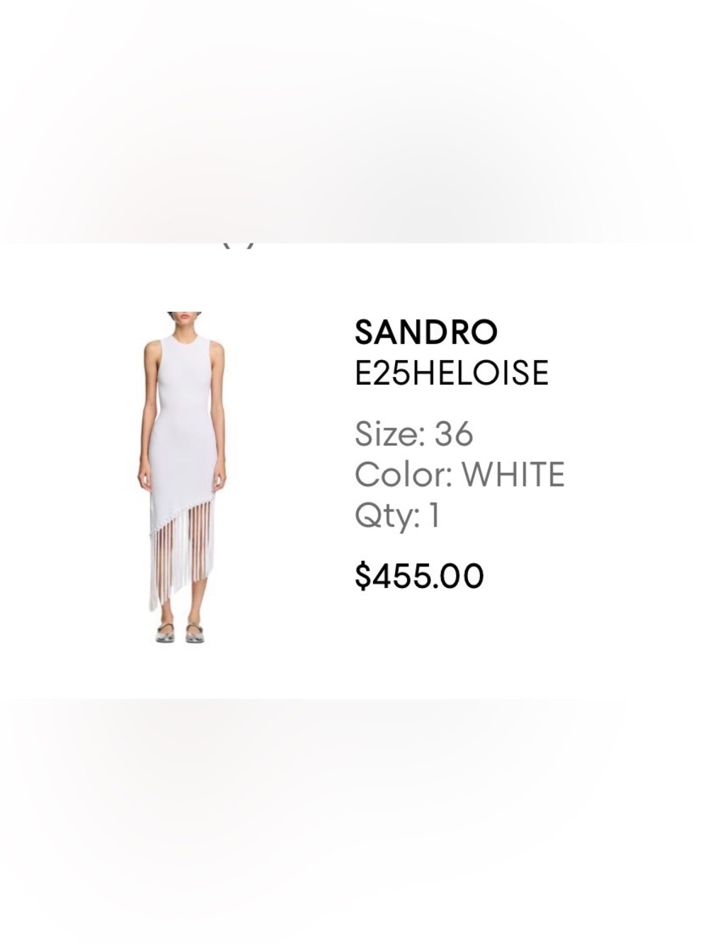 Sandro White Sleeveless Fringe Asymmetric Midi Dress